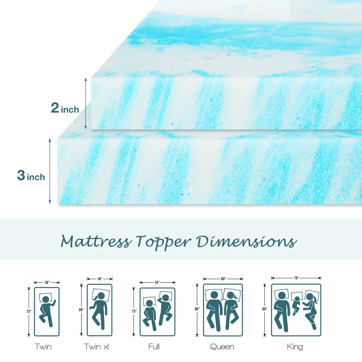 JHK Gel Memory Foam Mattress Topper For Enhanced Sleep Comfort