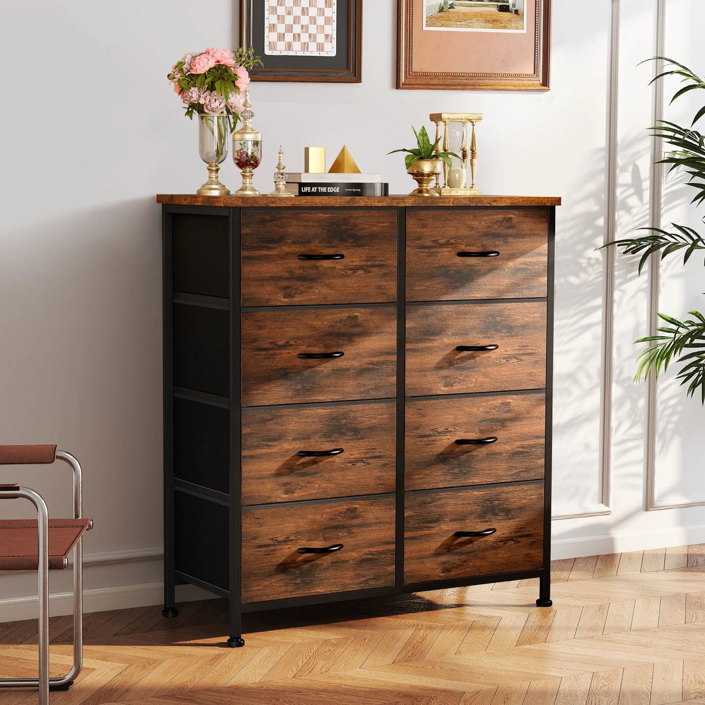 JHK Dresser Wardrobe With 8 Fabric Drawers Metal Frame Cabinet