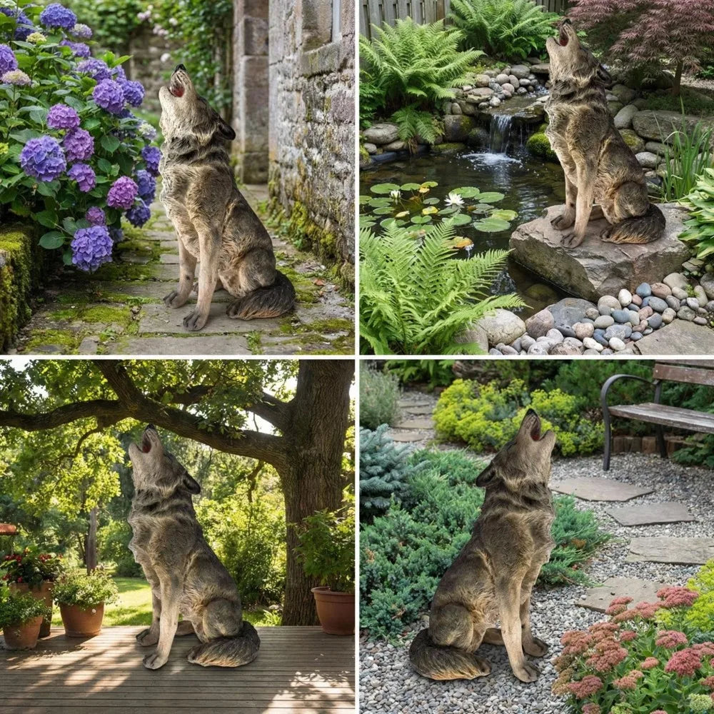Simulated Howling Wolf Resin Garden Statue Indoor Outdoor Courtyard Ornament