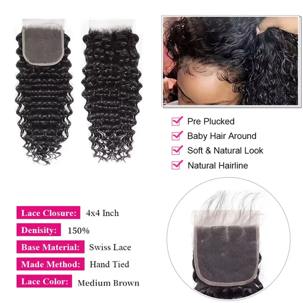 Missblue Burmese Deep Wave Hair Bundles With HD Lace Closure