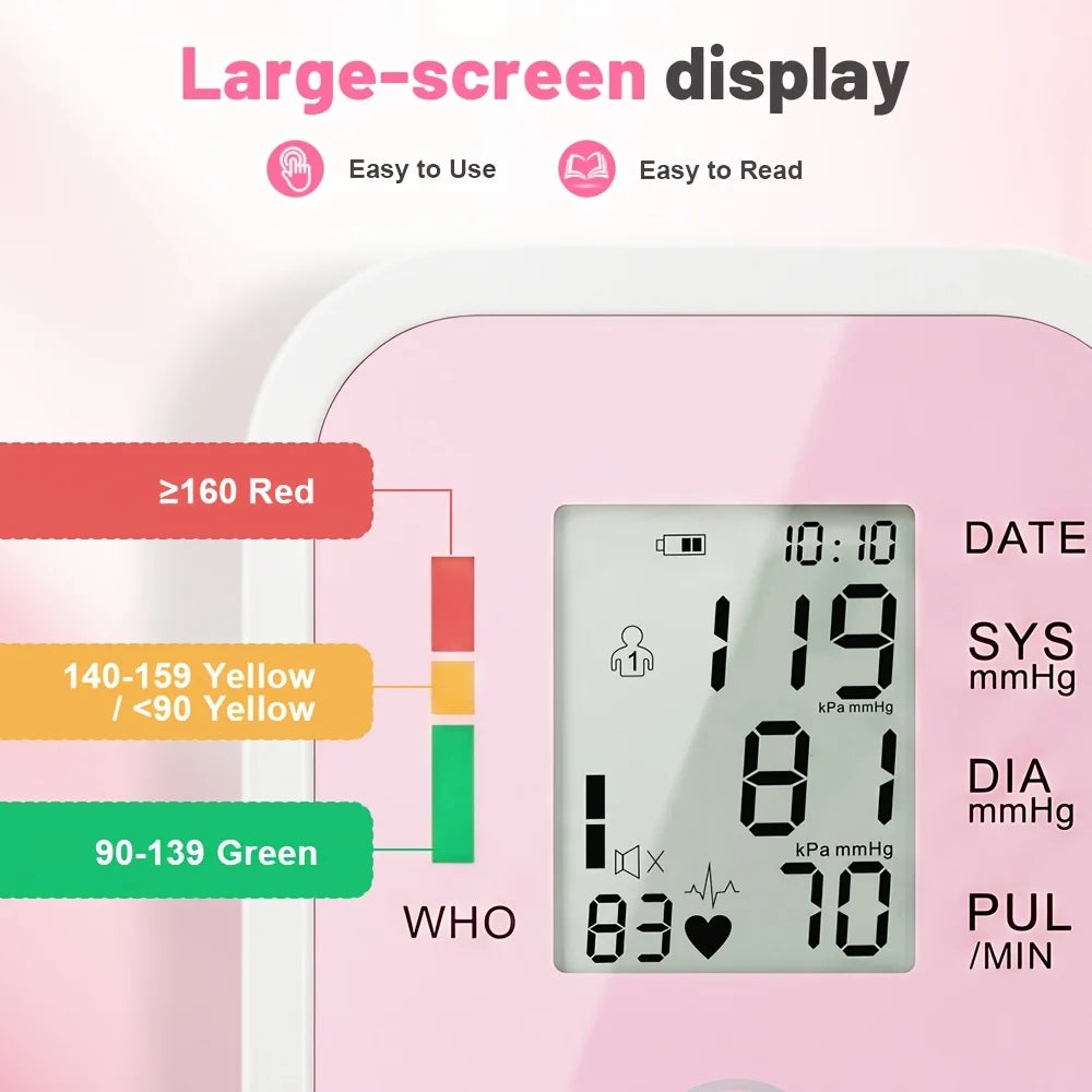Automatic Digital Blood Pressure Monitor With Heart Rate Pulse and Large Lcd Display