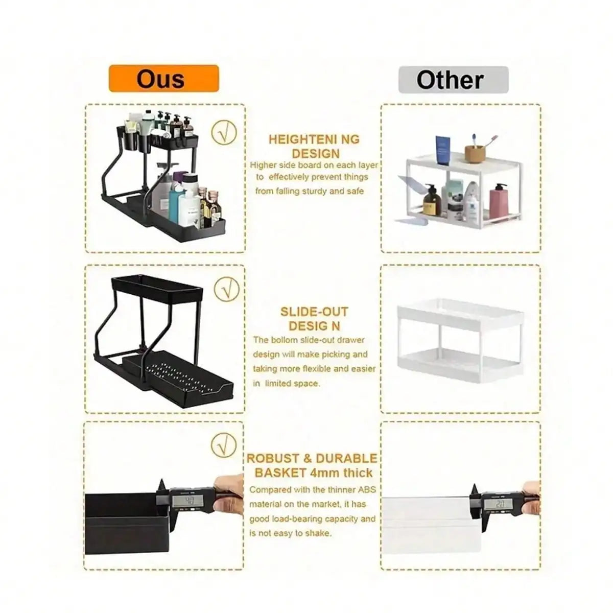 Metal Under Sink Pull Out Cabinet Storage Organizer With Drawer