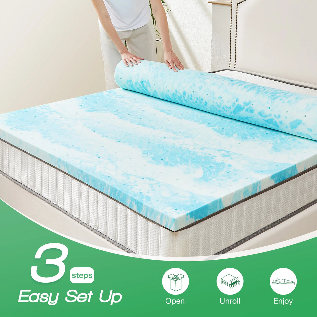 JHK Gel Memory Foam Mattress Topper For Enhanced Sleep Comfort