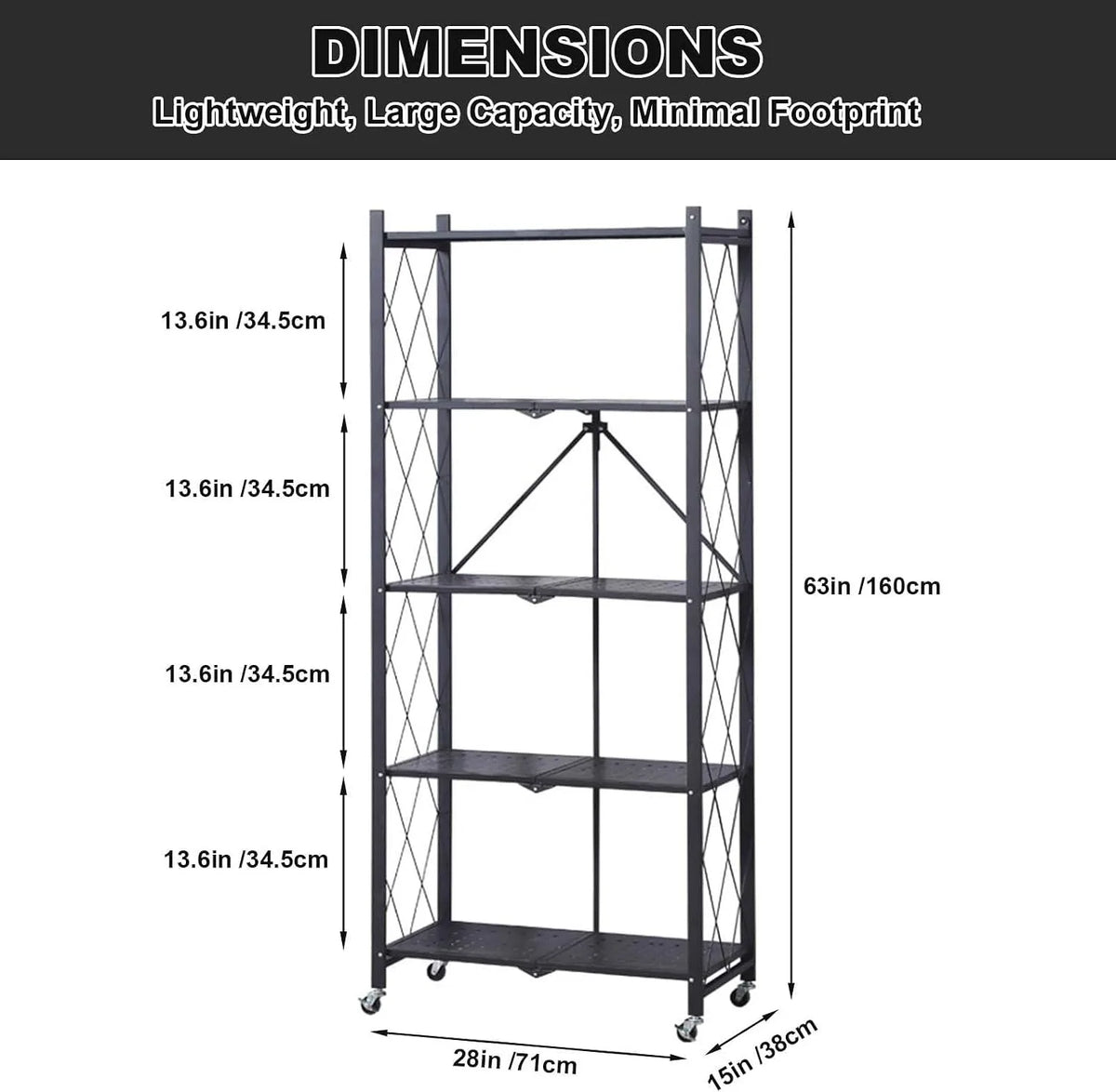 Heavy Duty 5 Tier Metal Storage Rack With Rolling Wheels