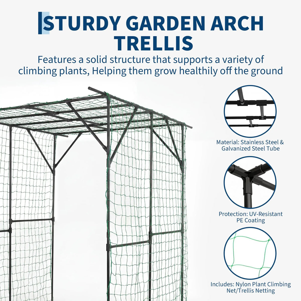 HiMiss Metal Garden Arch Trellis With Netting For Plants