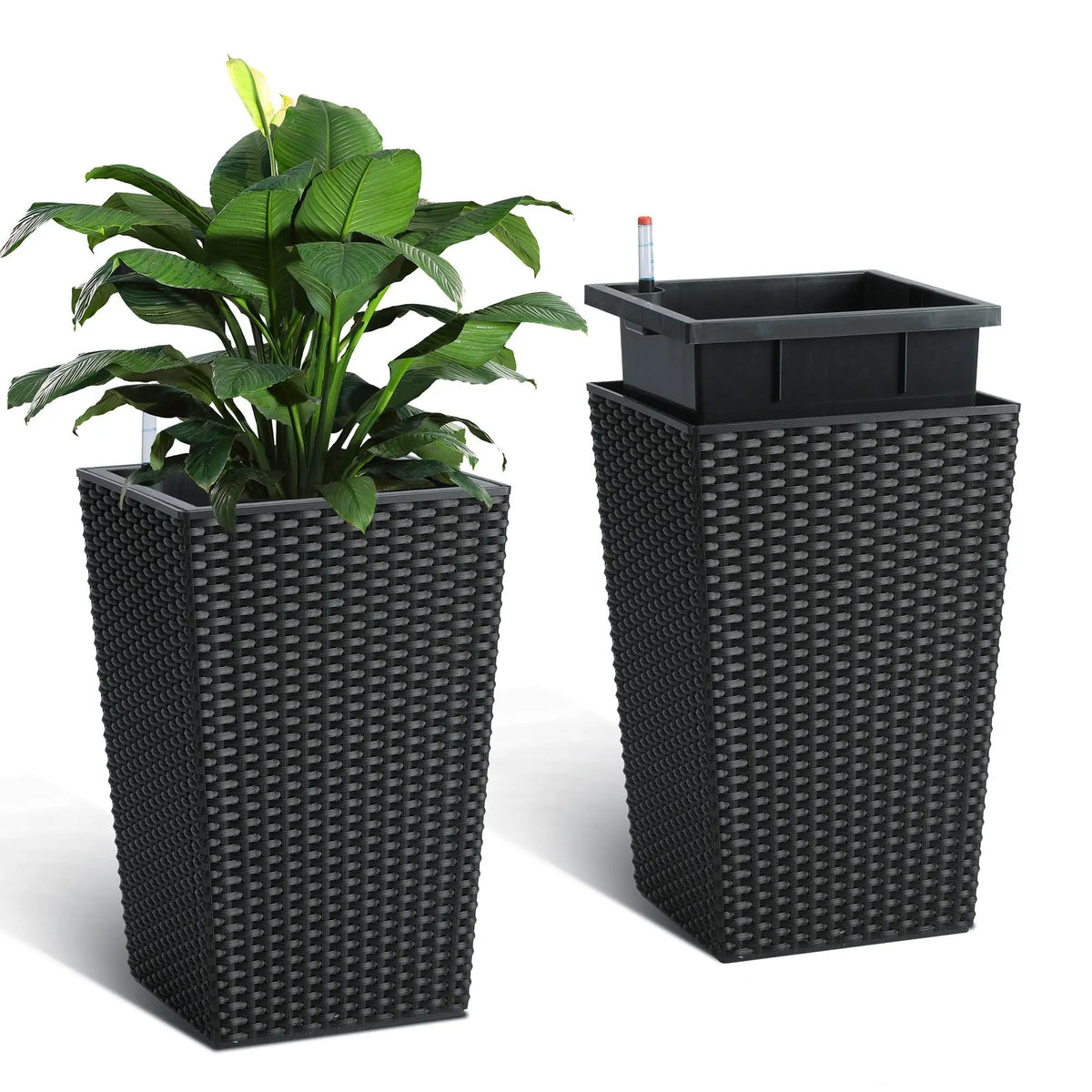 HImiss Self Watering Rattan Tall Planters For Outdoor And Indoor