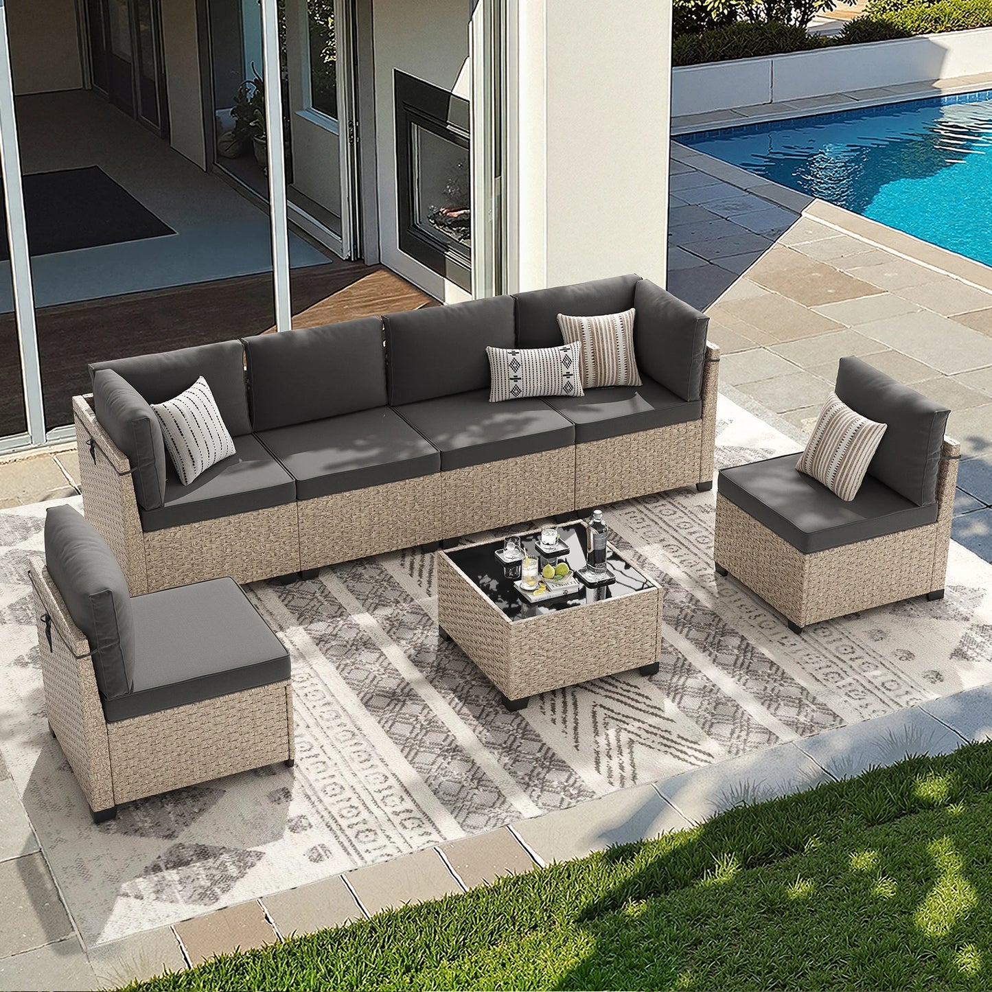 Outdoor All-Weather Patio Rattan Furniture Set With Tempered Glass Table