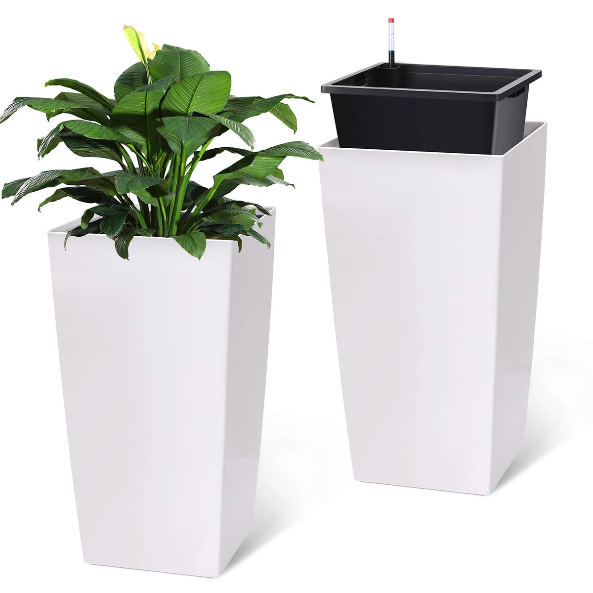 HiMISS Self Watering Tall Planters With Drainage And Water Monitor