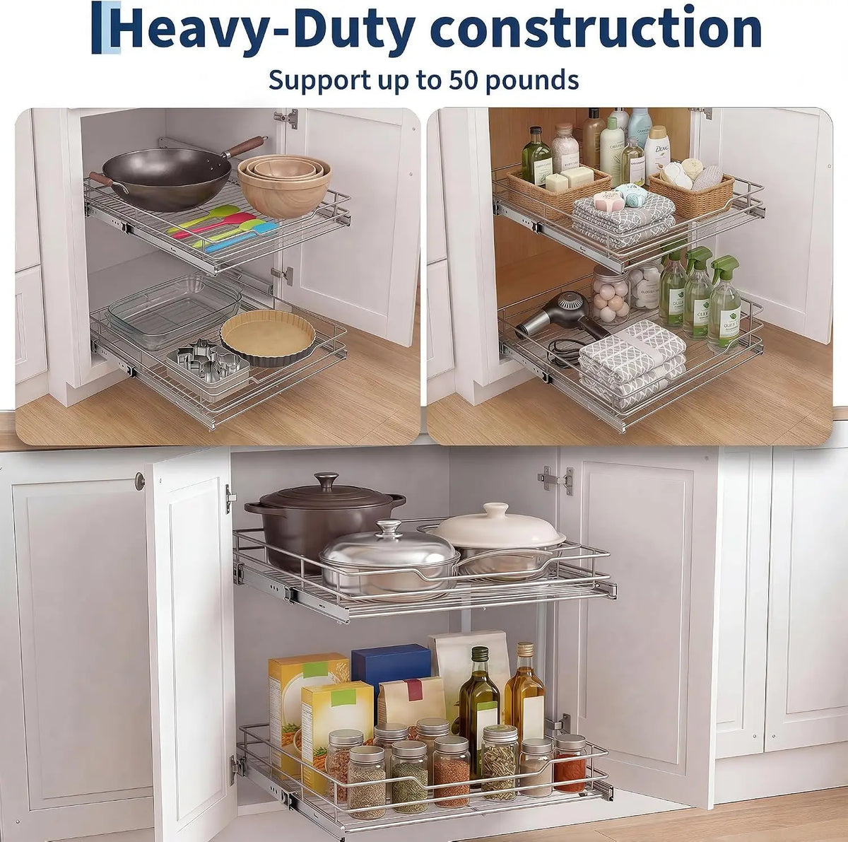 Stainless Steel Pull Out Under Sink Organizer Cabinet Storage Shelf