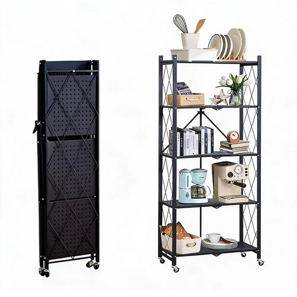 Heavy Duty 5 Tier Metal Storage Rack With Rolling Wheels