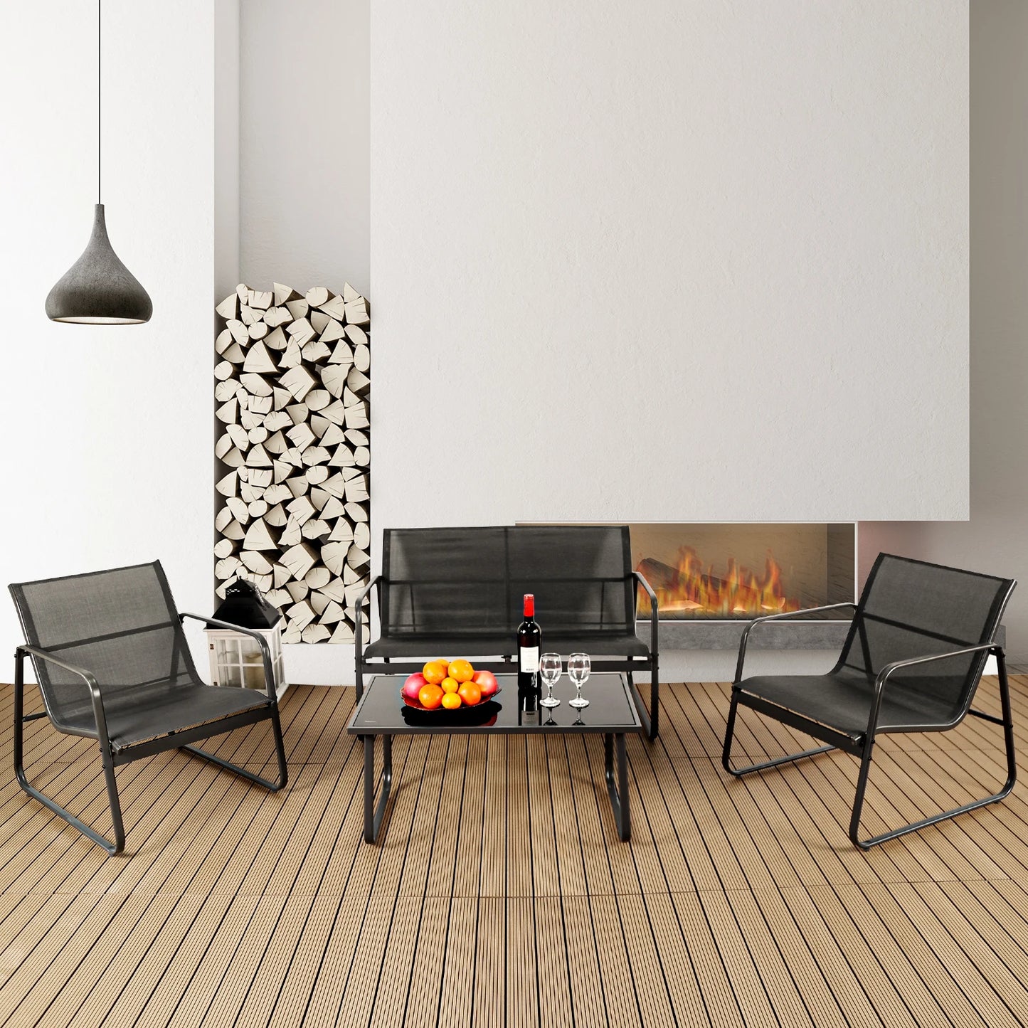 JHK Outdoor Patio Furniture 4 Piece Set With Table