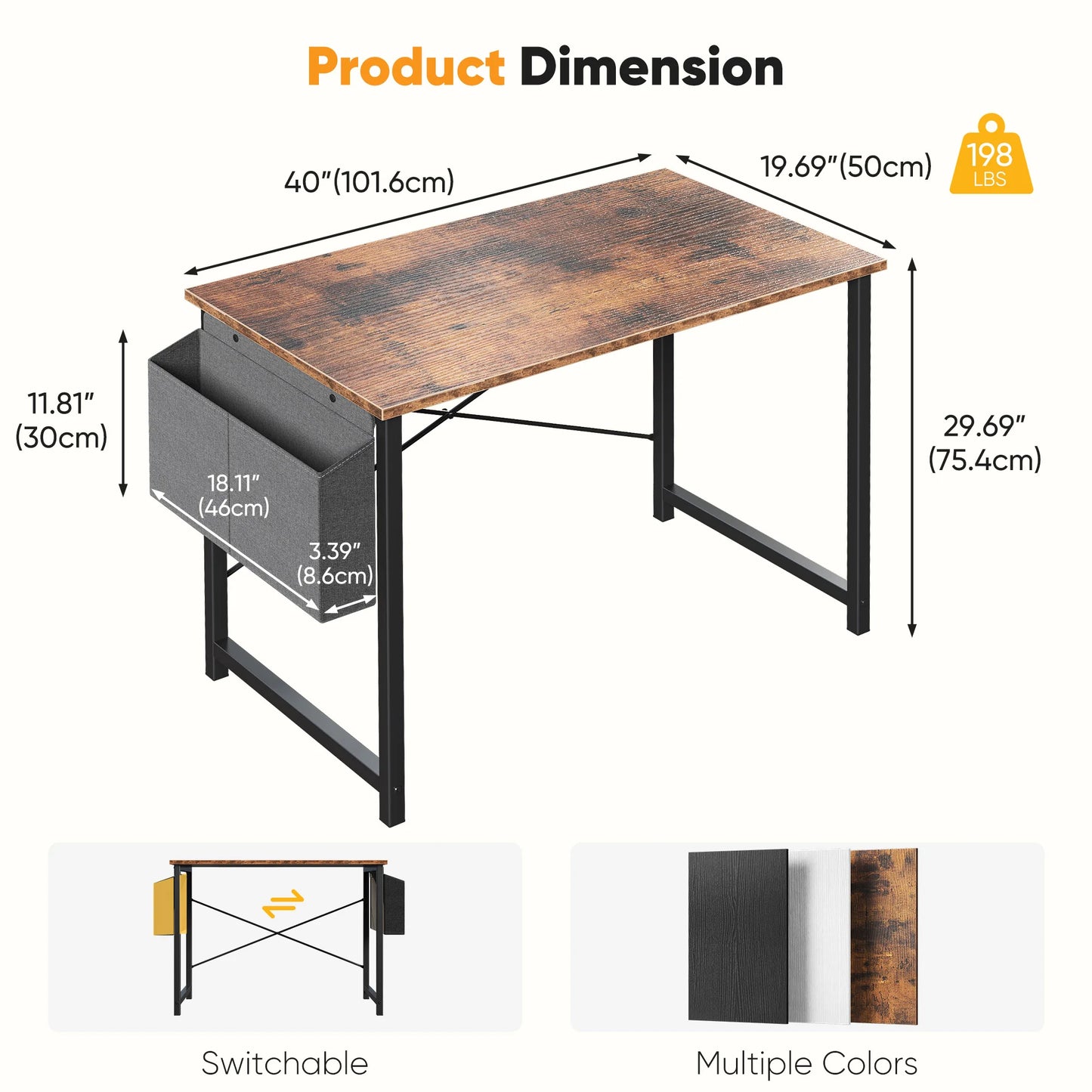 JHK Computer Office Desk With Storage And Metal Frame