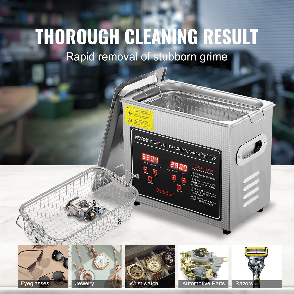 SucceBuy Portable Ultrasonic Cleaner Stainless Steel Digital Cleaning Machine