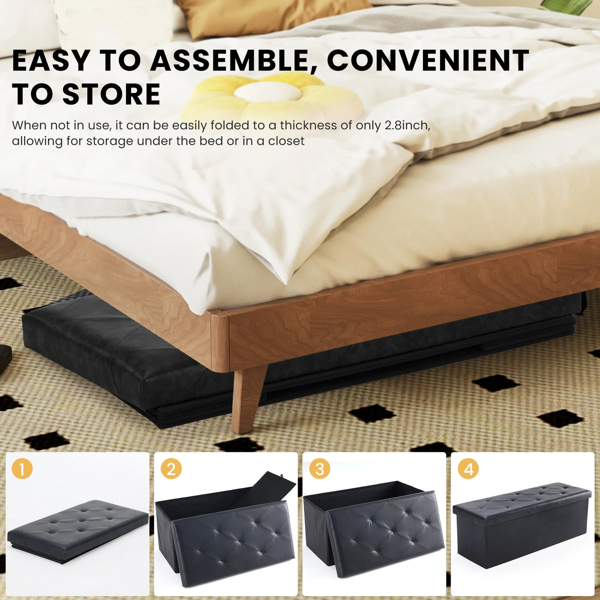 JHK Leather Folding Ottoman Footstool Storage Toy Box Bench