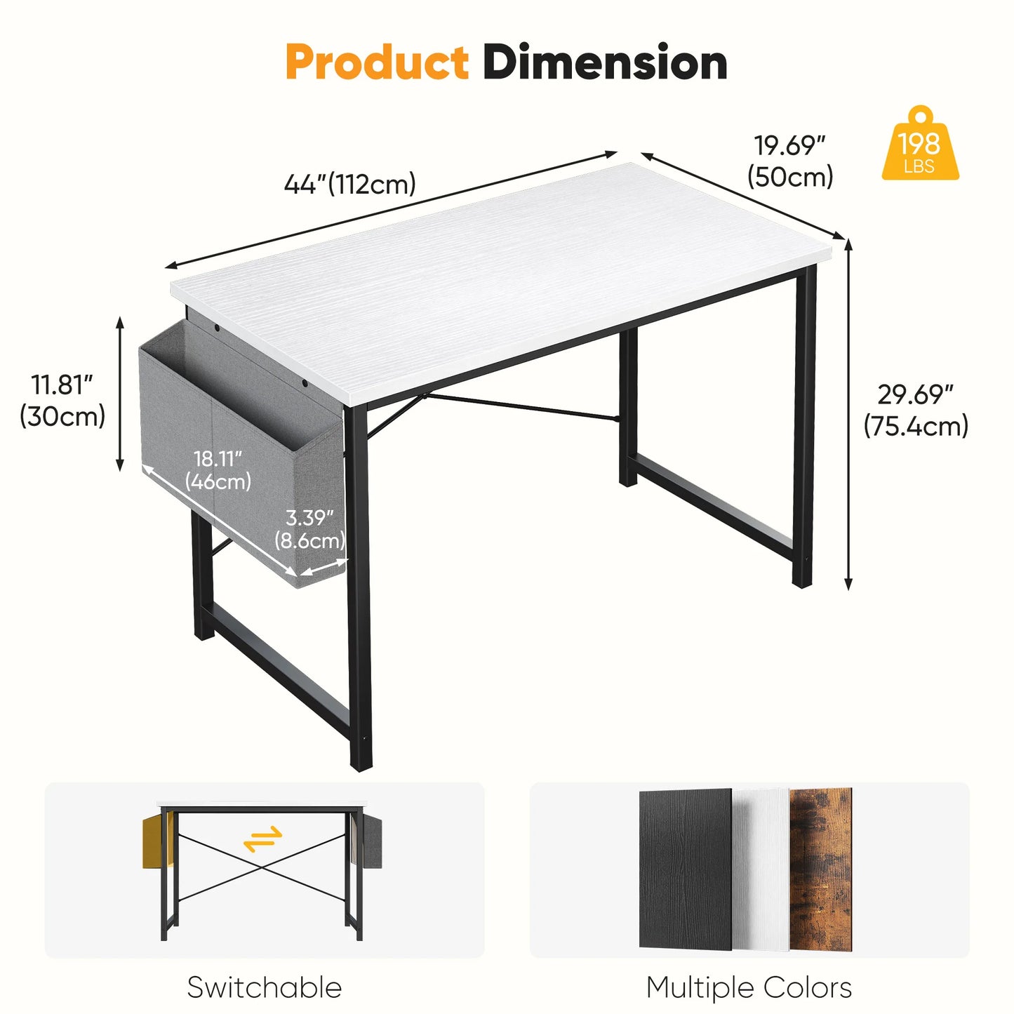 JHK Computer Office Desk With Storage And Metal Frame
