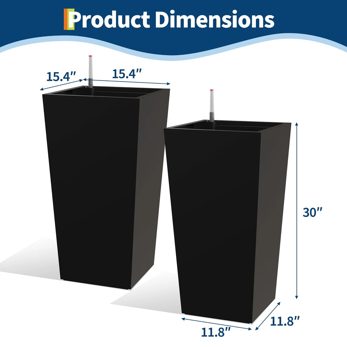 HiMISS Self Watering Tall Planters With Drainage And Water Monitor