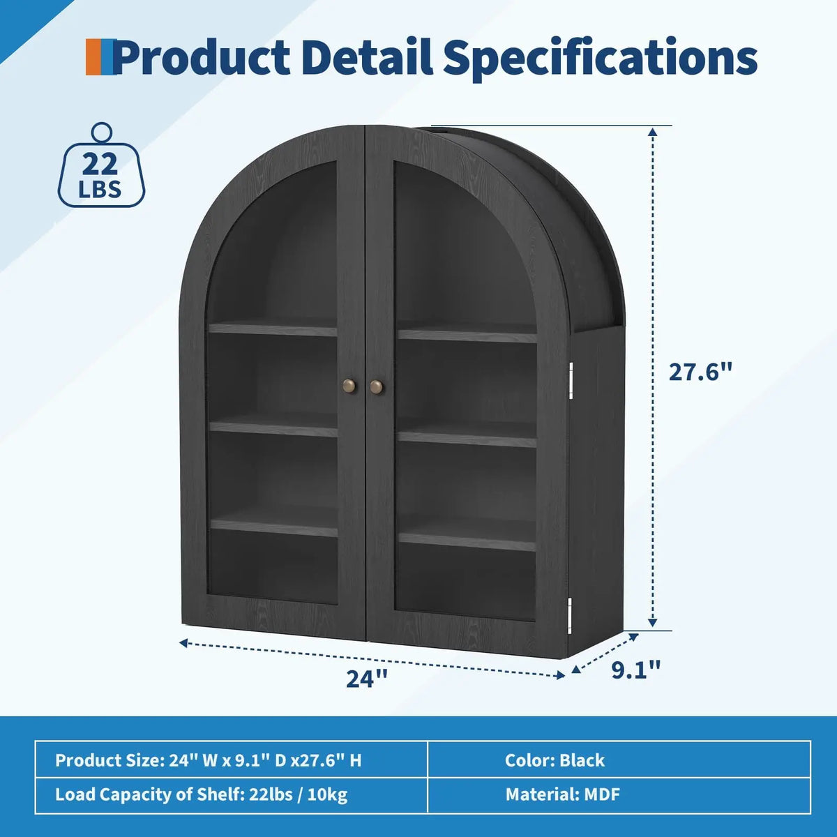 Arched Stainless Steel Wall Cabinet With Doors And Adjustable Shelf