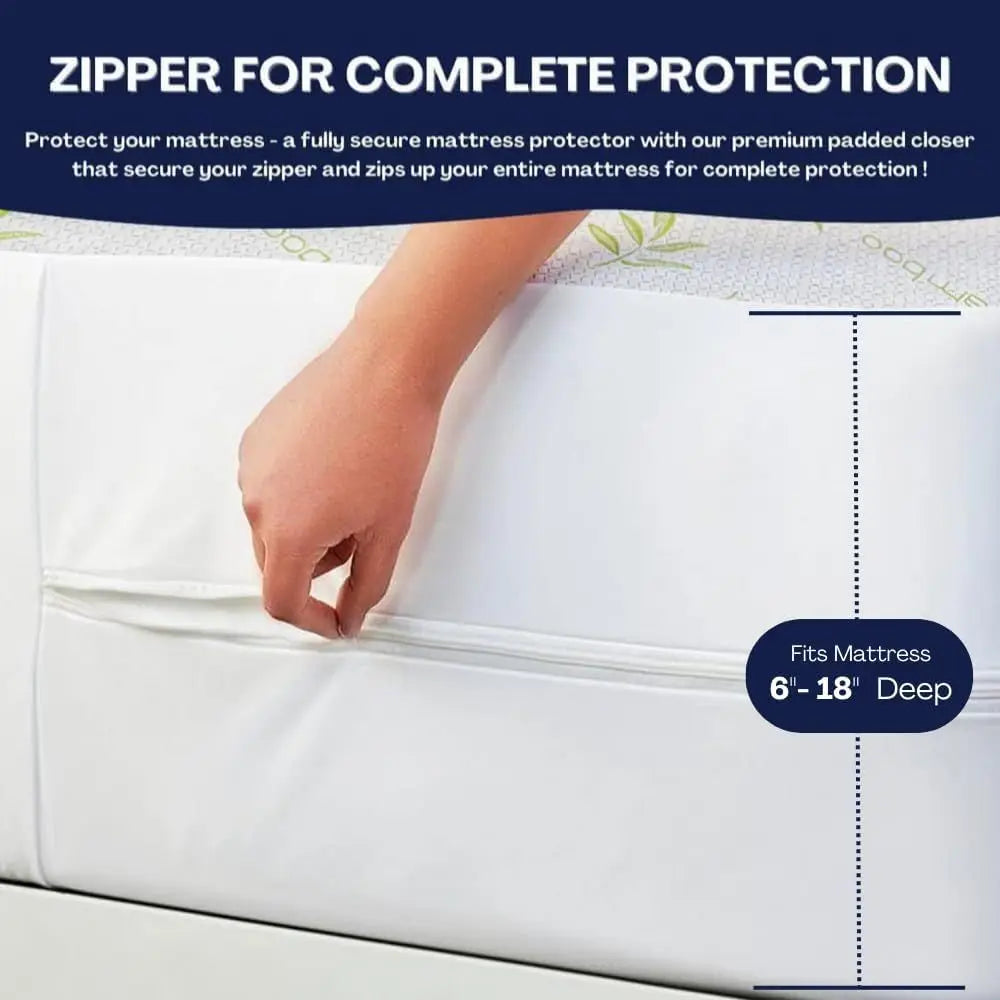 Waterproof Mattress Protector With Zipper Cover Ultra Soft Breathable