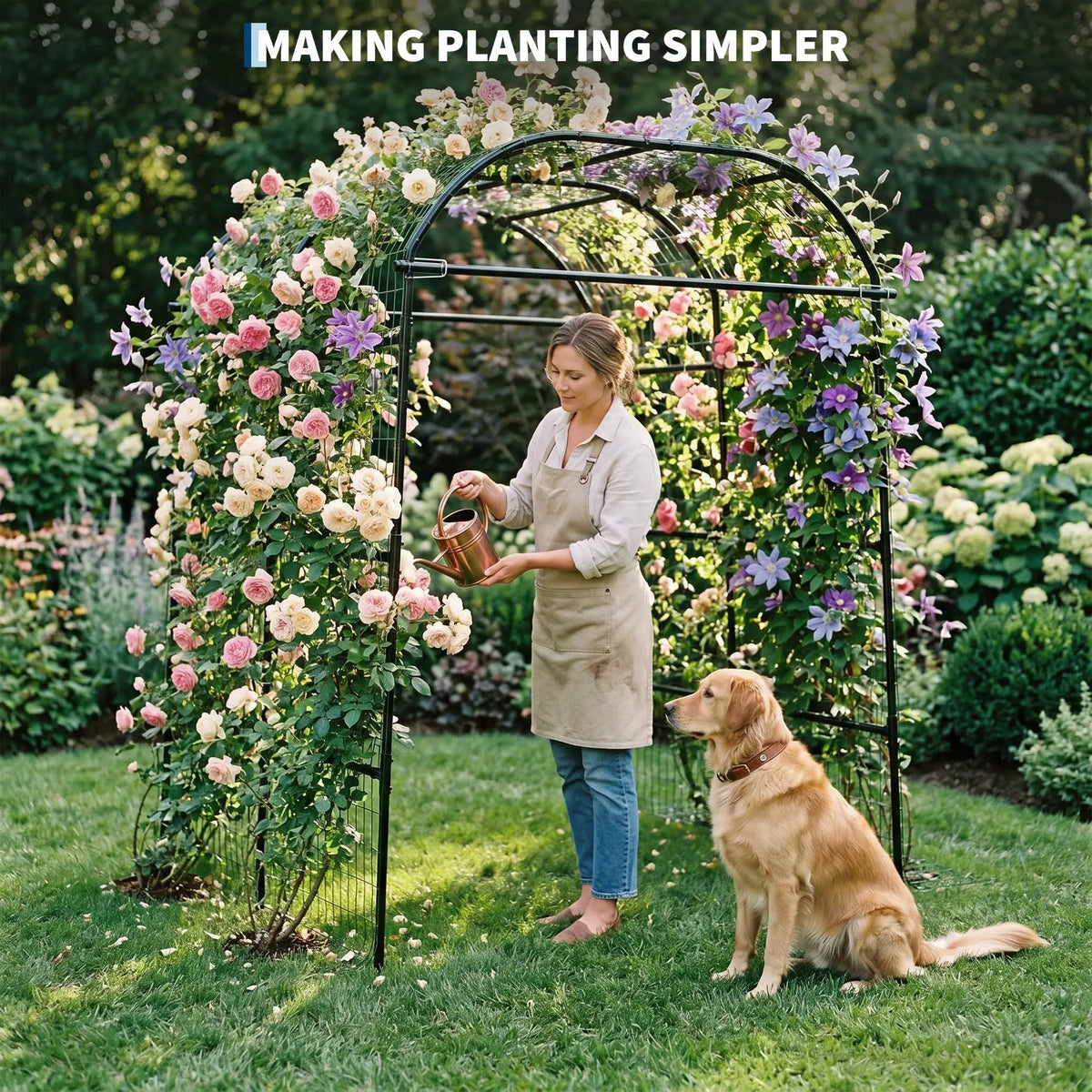 HiMISS Metal Garden Arch Trellis Adjustable Plant Support System