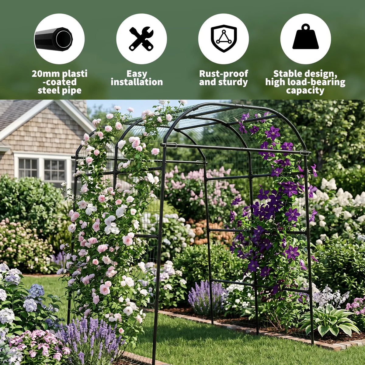 HiMISS Metal Garden Arch Trellis Adjustable Plant Support System
