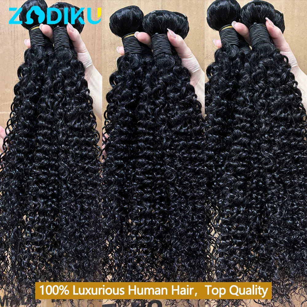 ZIDIKU Kinky Curly Human Hair Bundles With Closure