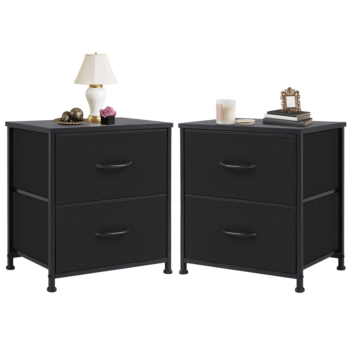 JHK Nightstand Bedside Table With Fabric Drawers