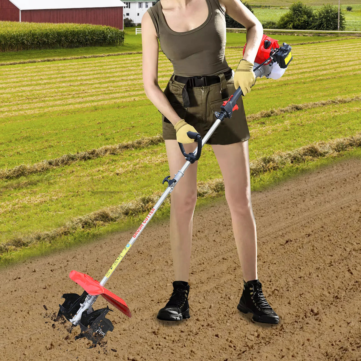 Compact Handheld Gas Powered Garden Tiller Cultivator Tool