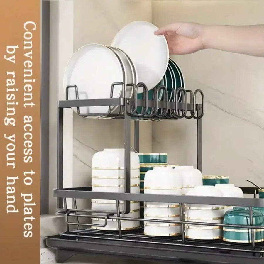 Carbon Steel Double Layer Cutlery Rack Kitchen Drainer Utensil Holder