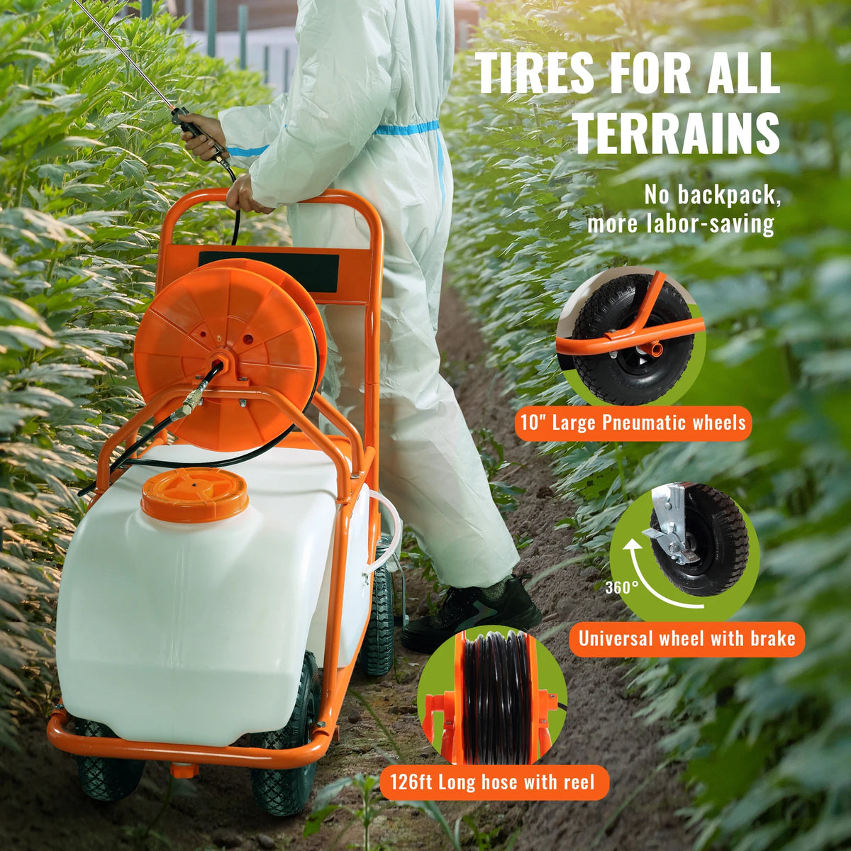 SucceBuy Battery Powered Garden Weed Sprayer With Wheeled Cart Hose