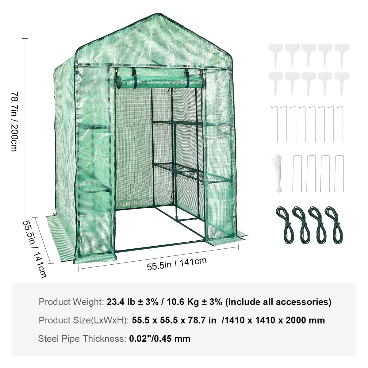 Walk In Greenhouse With Steel Frame And Polyethylene Cover