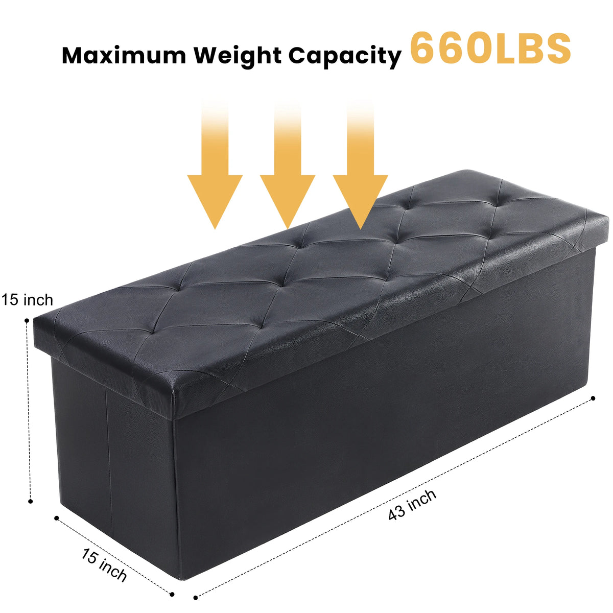 JHK Leather Folding Ottoman Footstool Storage Toy Box Bench