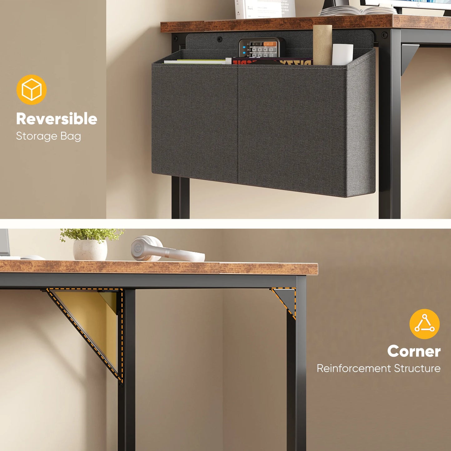 JHK Computer Office Desk With Storage And Metal Frame