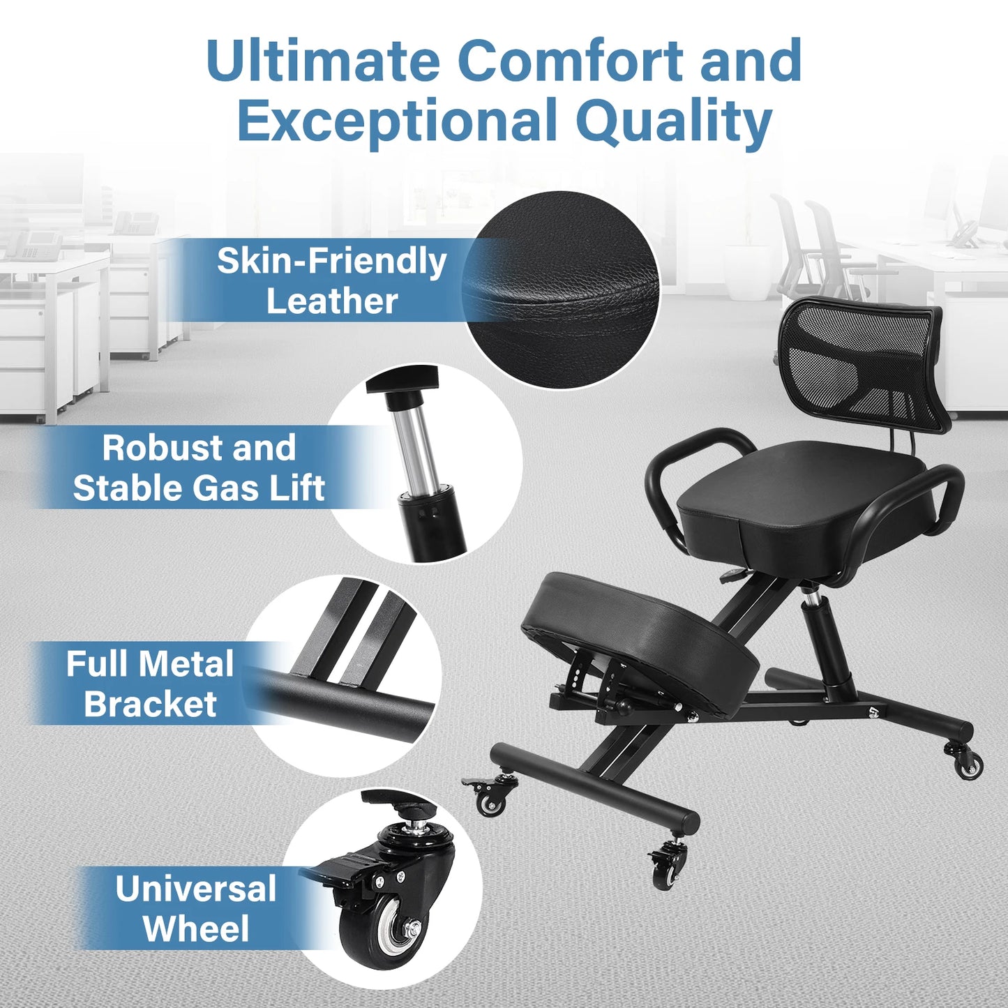 Height Adjustable Ergonomic Kneeling Chair With Back Support