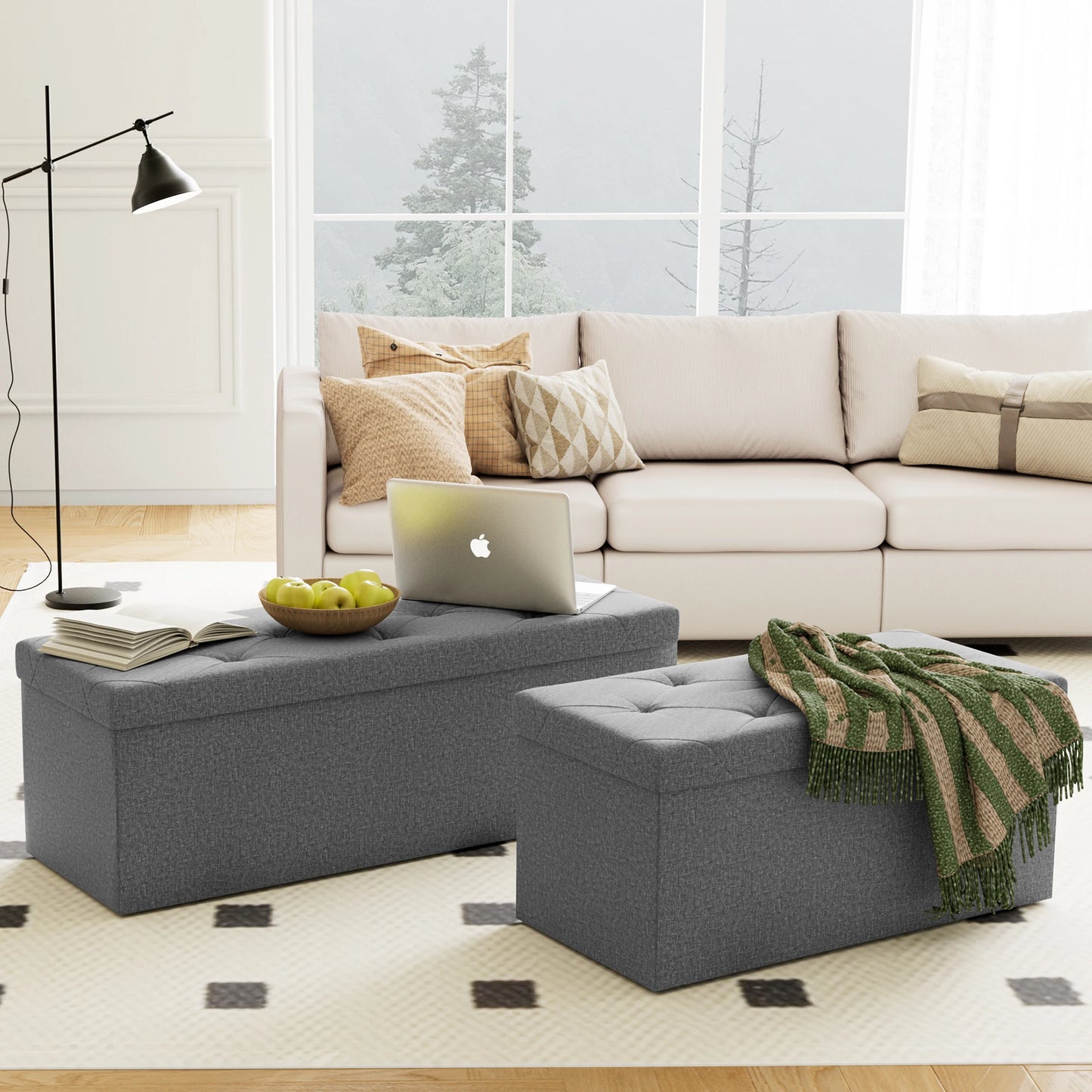 JHK Folding Storage Ottoman Bench With Hidden Storage