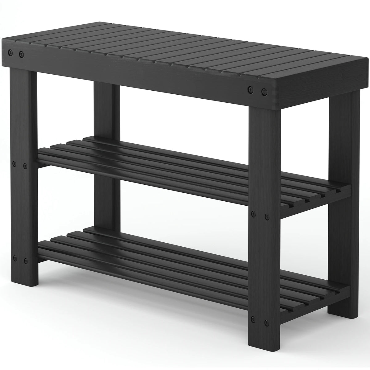MCQ Three Tier Wood Shoe Rack With Storage Bench Entryway