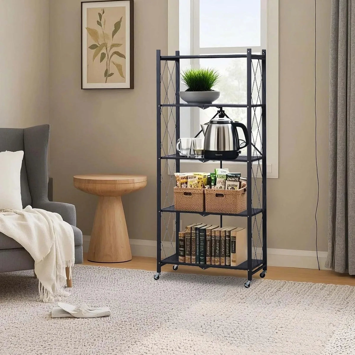 Heavy Duty 5 Tier Metal Storage Rack With Rolling Wheels