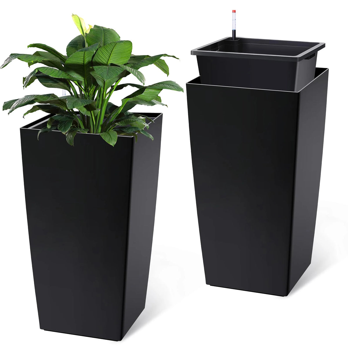 HiMISS Self Watering Tall Planters With Drainage And Water Monitor
