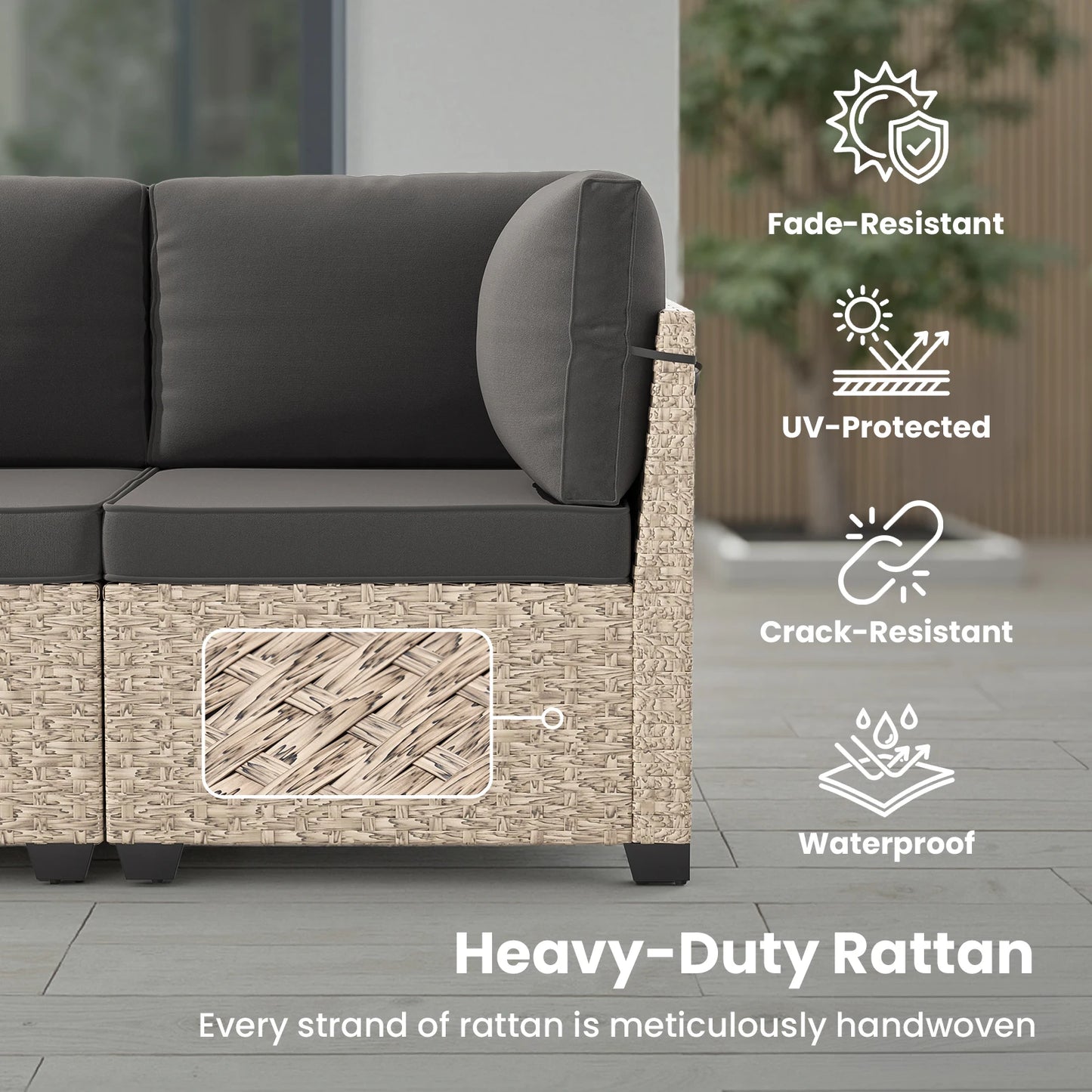 Outdoor All-Weather Patio Rattan Furniture Set With Tempered Glass Table