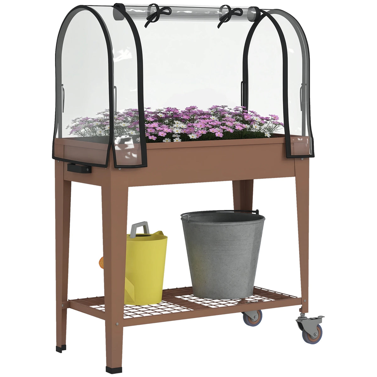 Outsunny Mobile Raised Garden Bed With Greenhouse Cover And Shelf