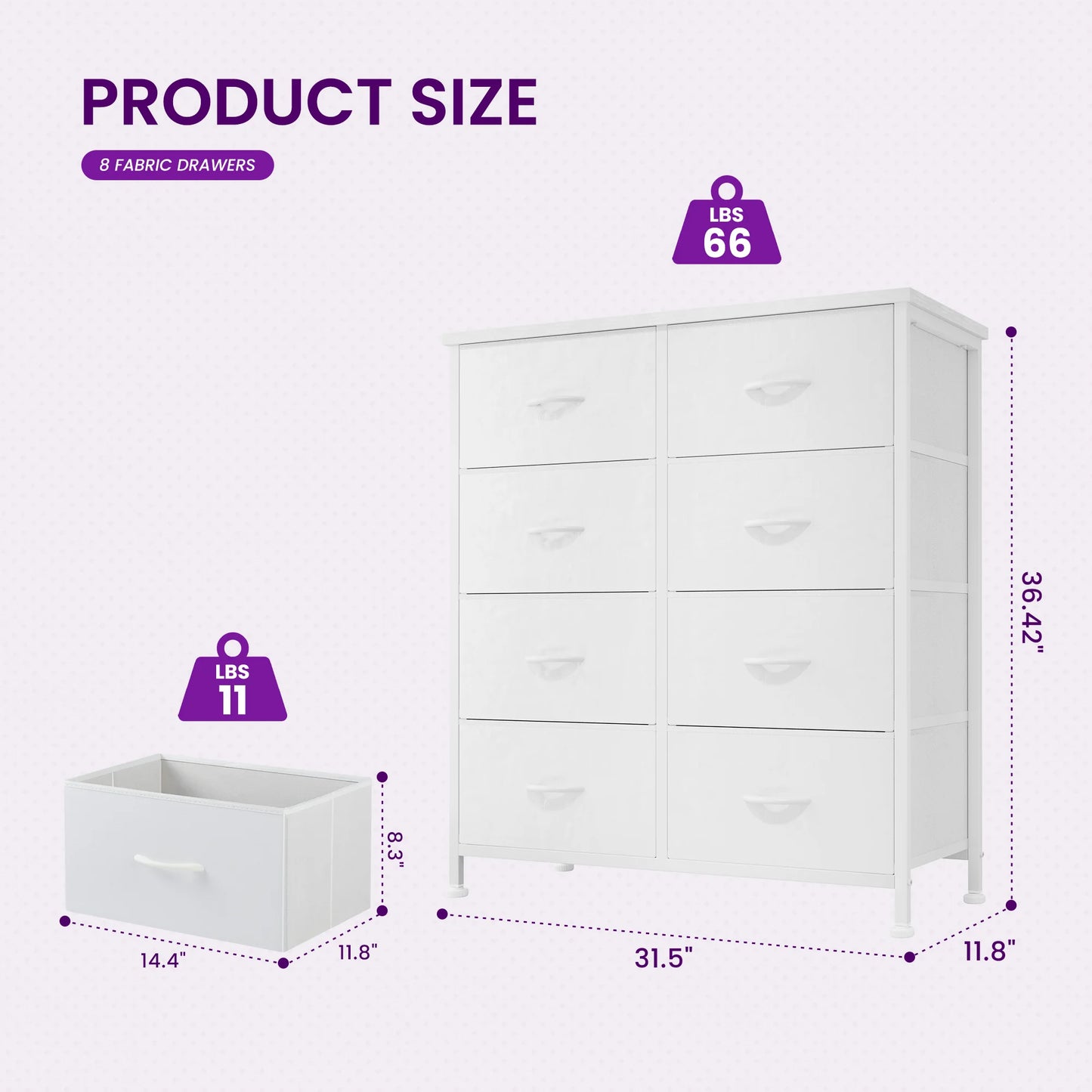 JHK Dresser Wardrobe With 8 Fabric Drawers Metal Frame Cabinet