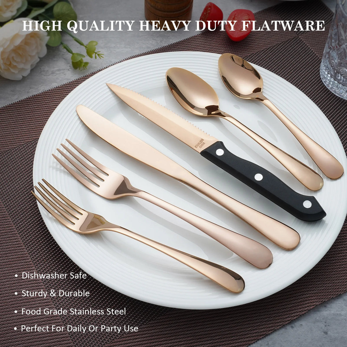 HANSMART Stainless Steel Flatware Set Mirror Polished Dishwasher Safe