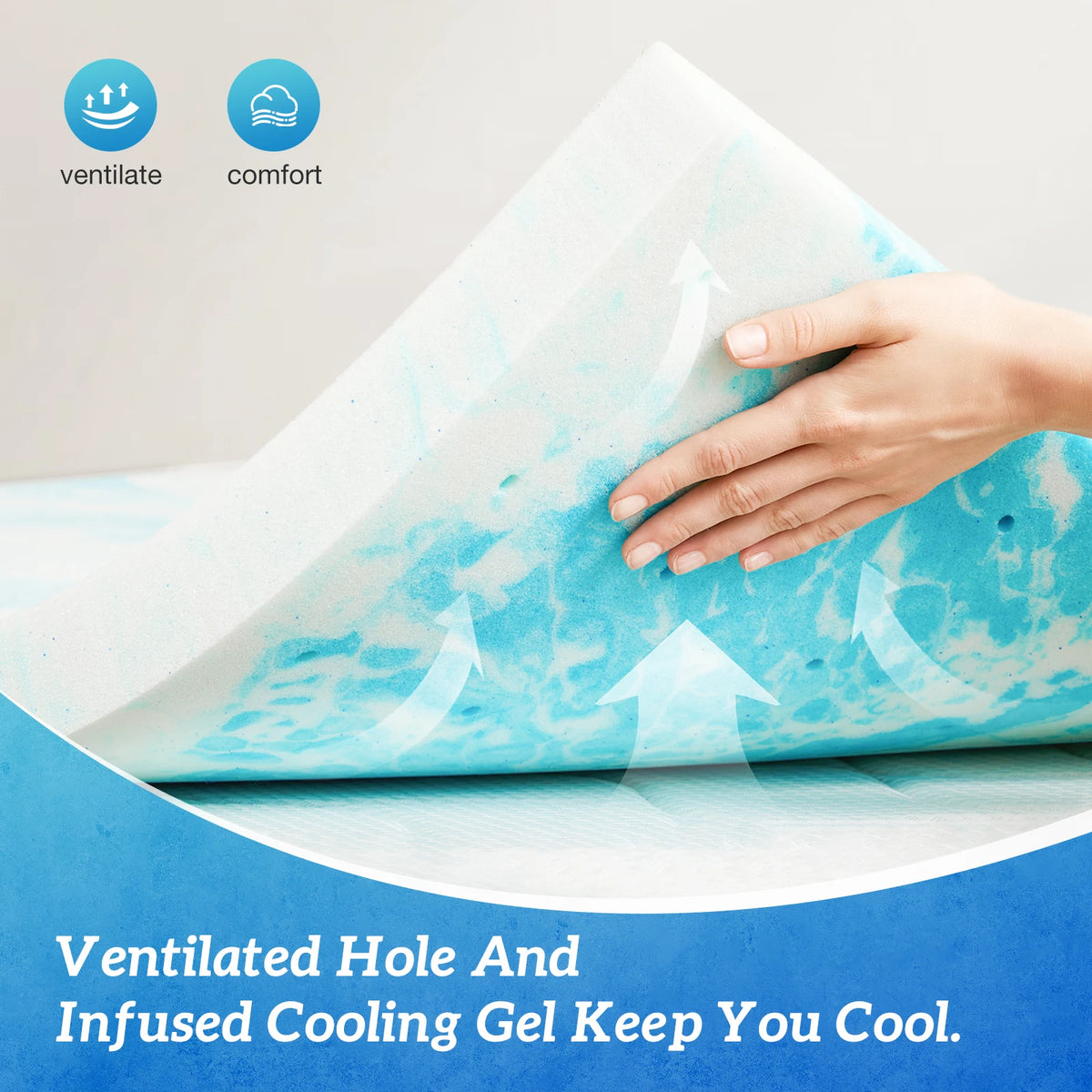 MCQ Memory Foam Gel Cooling Mattress Topper For Bedroom