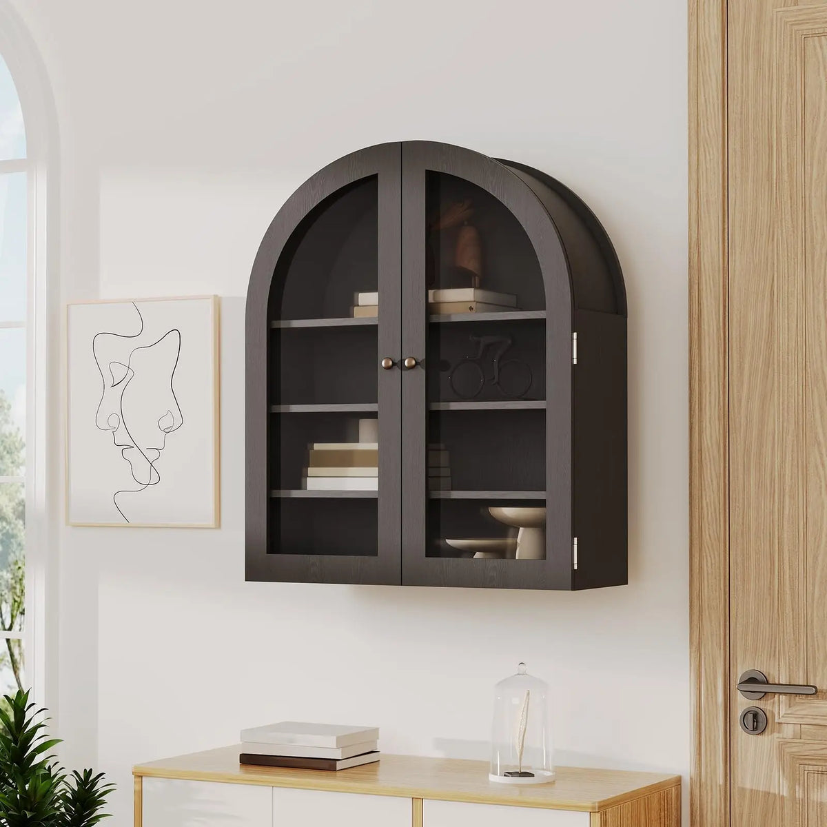 Arched Stainless Steel Wall Cabinet With Doors And Adjustable Shelf