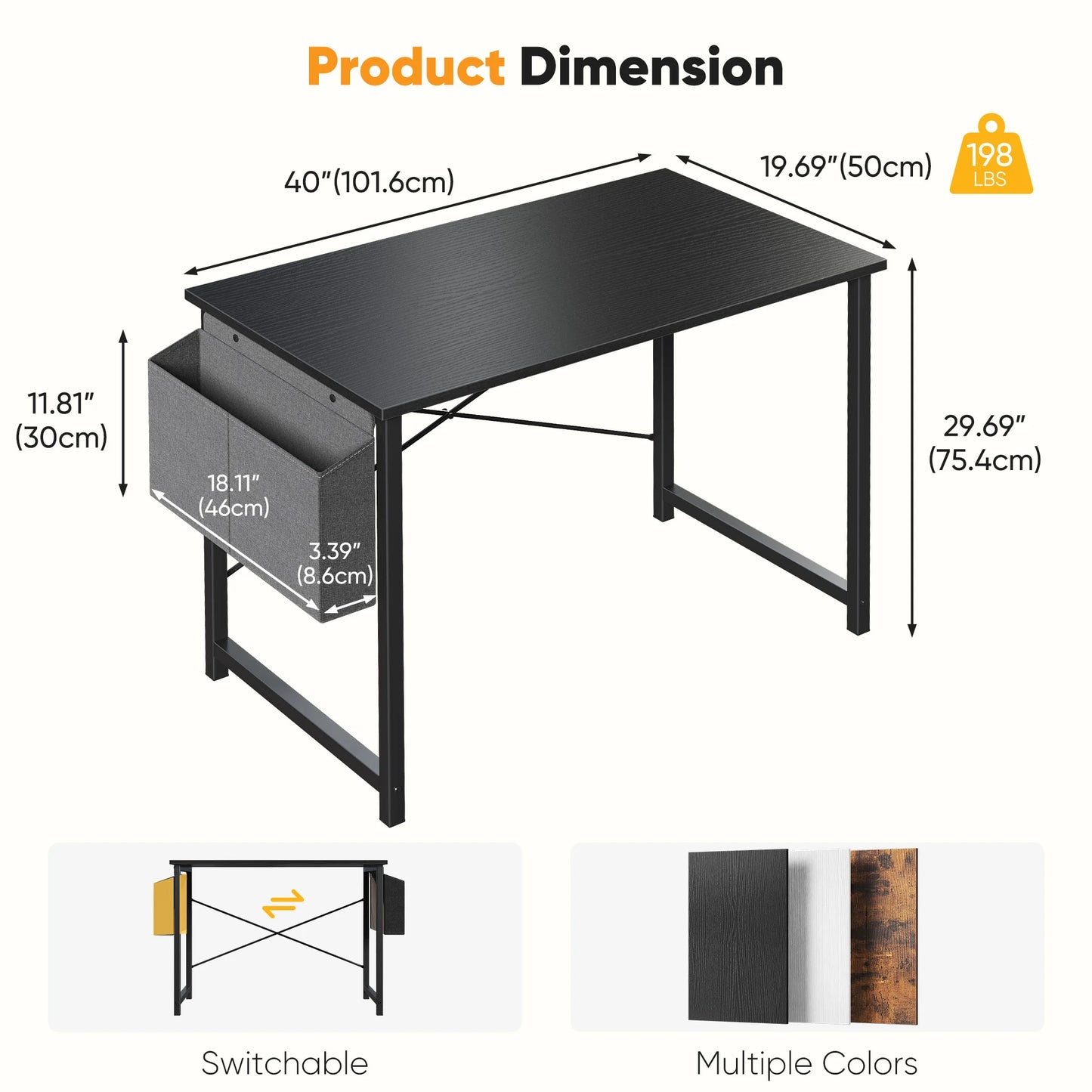 JHK Computer Office Desk With Storage And Metal Frame