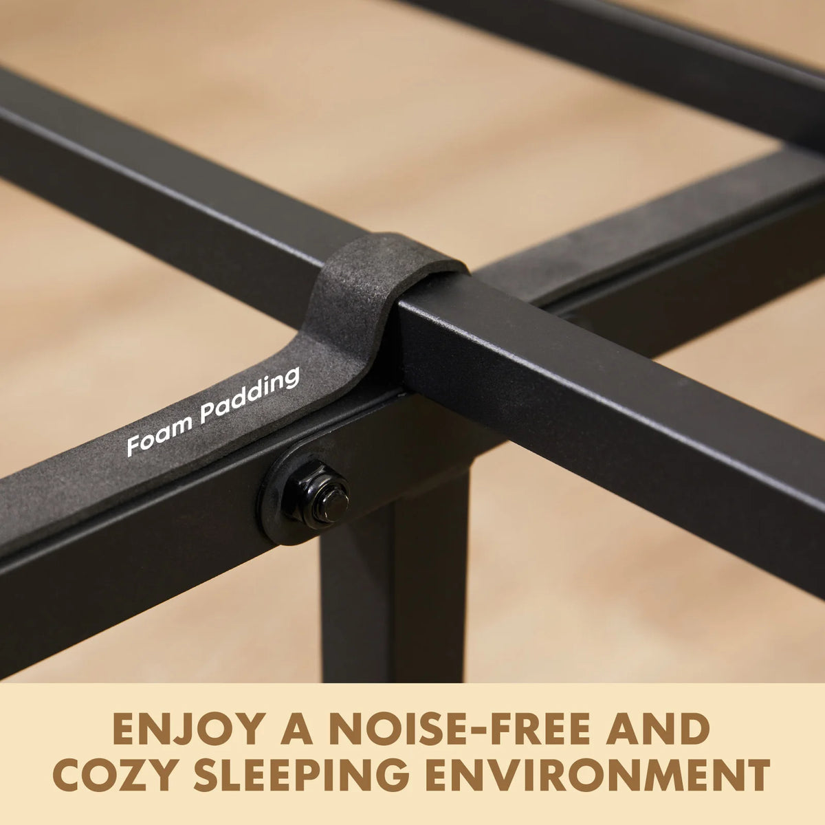 MCQ Heavy Duty Metal Platform Bed Frame With Wooden Headboard