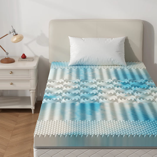 JHK Gel Memory Foam Mattress Topper 5 Zone Relief Cooling