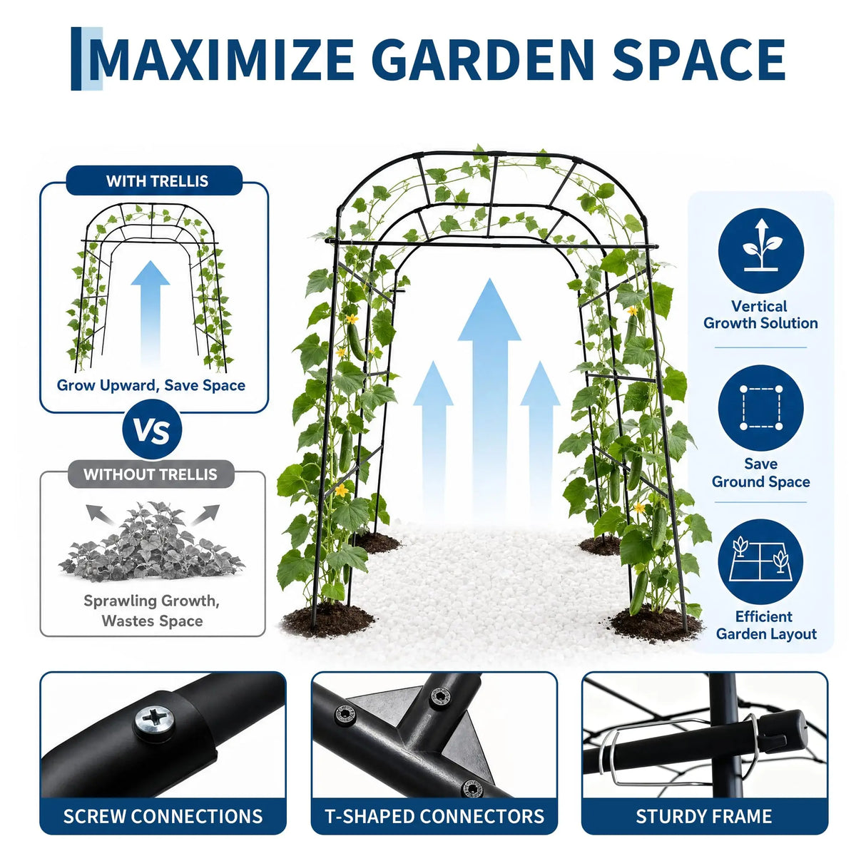 HiMISS Metal Garden Arch Trellis Adjustable Plant Support System