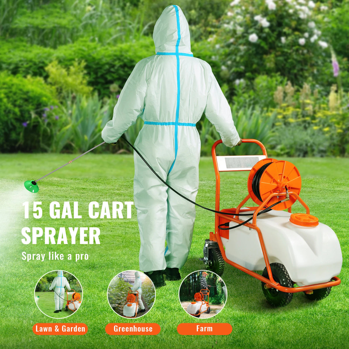 SucceBuy Battery Powered Garden Weed Sprayer With Wheeled Cart Hose