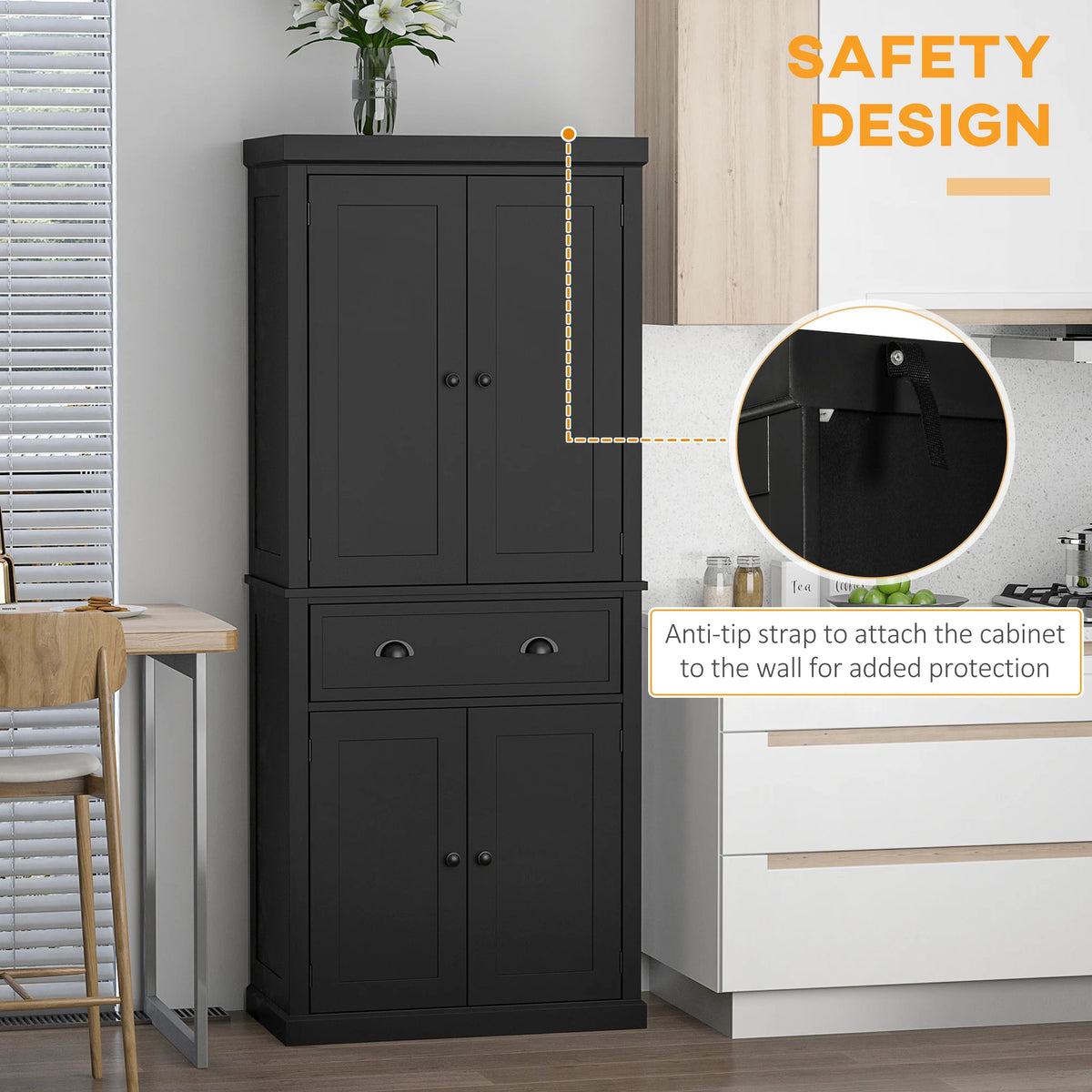 Homcom Traditional Kitchen Pantry Cabinet With 4 Doors And Drawer