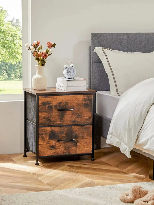 JHK Modern Metal Fabric Drawer Nightstand With Storage